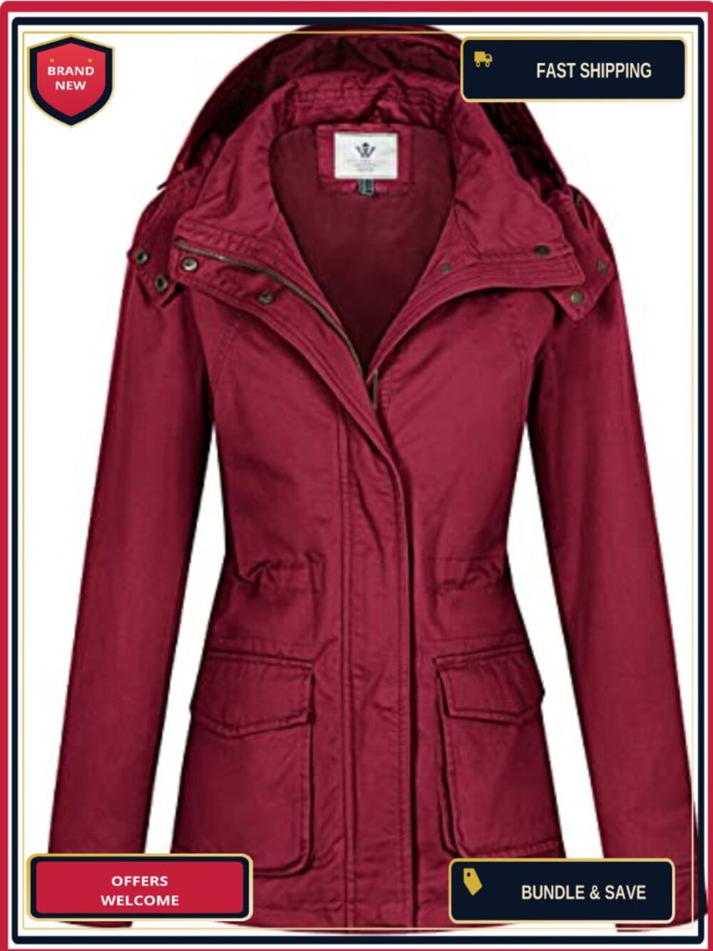 Womens Lightweight Cotton Military Hooded Utility Jacket Zip Up